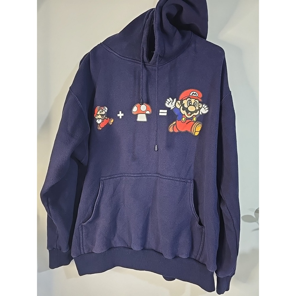 VTG Men's Extra Large SUPER MARIO BROS Power Up Hoodie Navy Blue